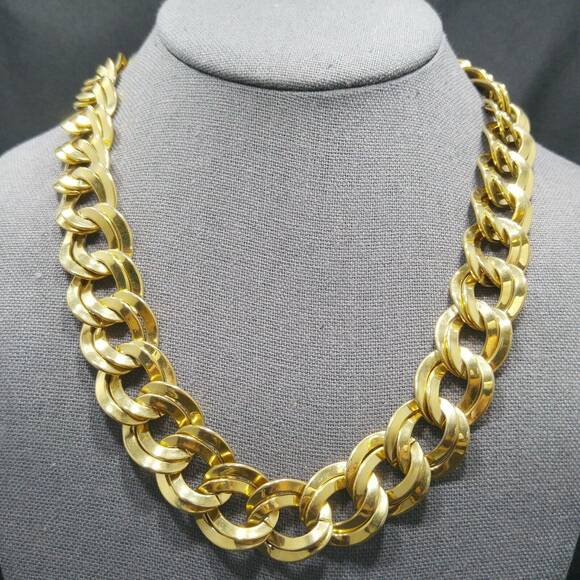 Vintage Monet Chunky Double Link Gold Chain Necklace 1980s Statement Jewelry 21" - Picture 7 of 10